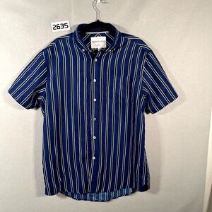 International Report Shirt Mens Large Navy Blue Striped Classic Button Down